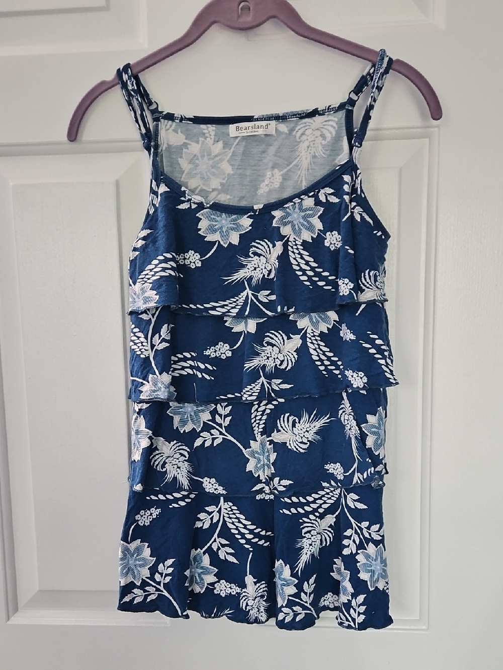 Bearsland Navy Blue Floral Ruffle Tank Top